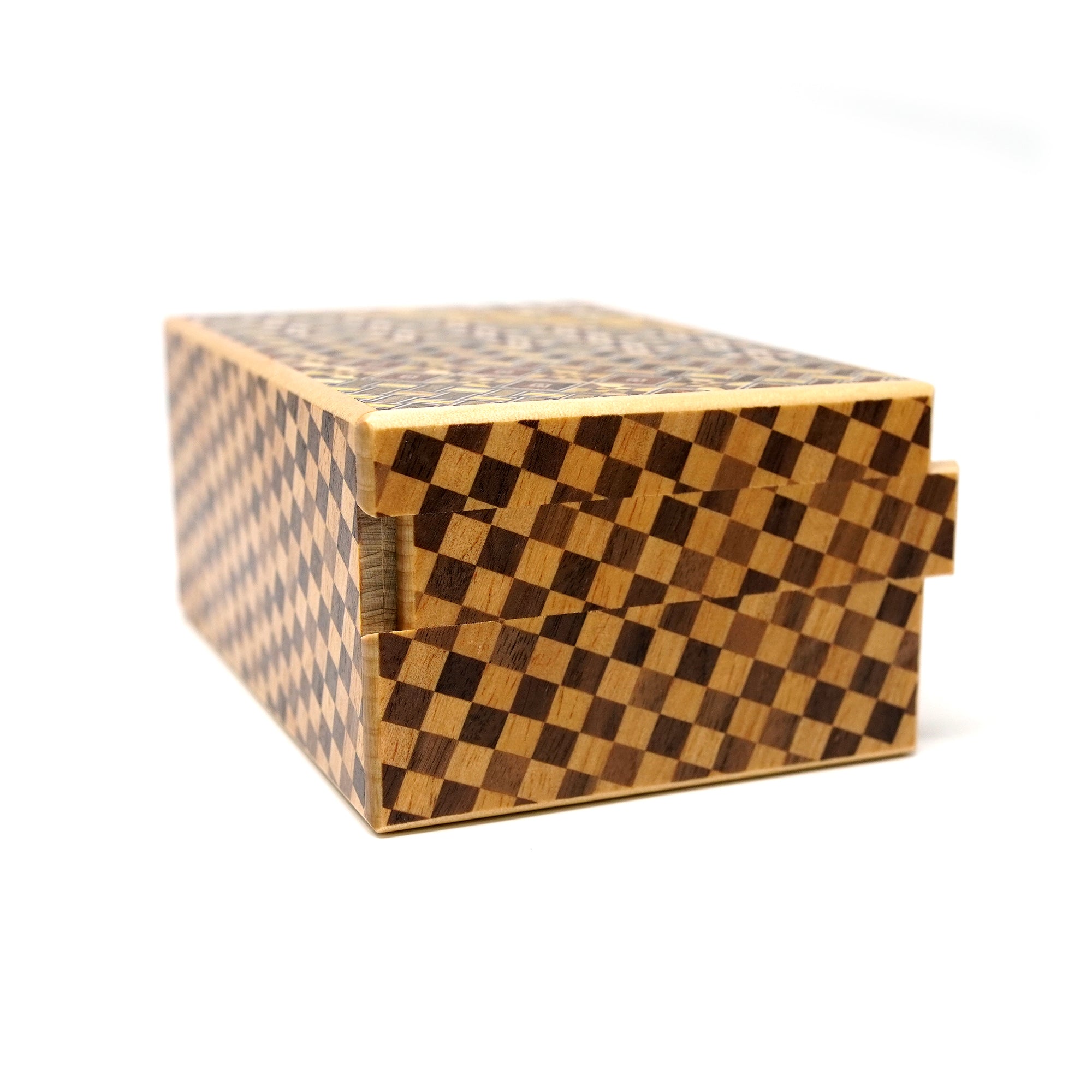 Japanese Puzzle Box - 5 Sun 10 Steps with Drawer - Yosegi/ Ichimatsu/ Walnut