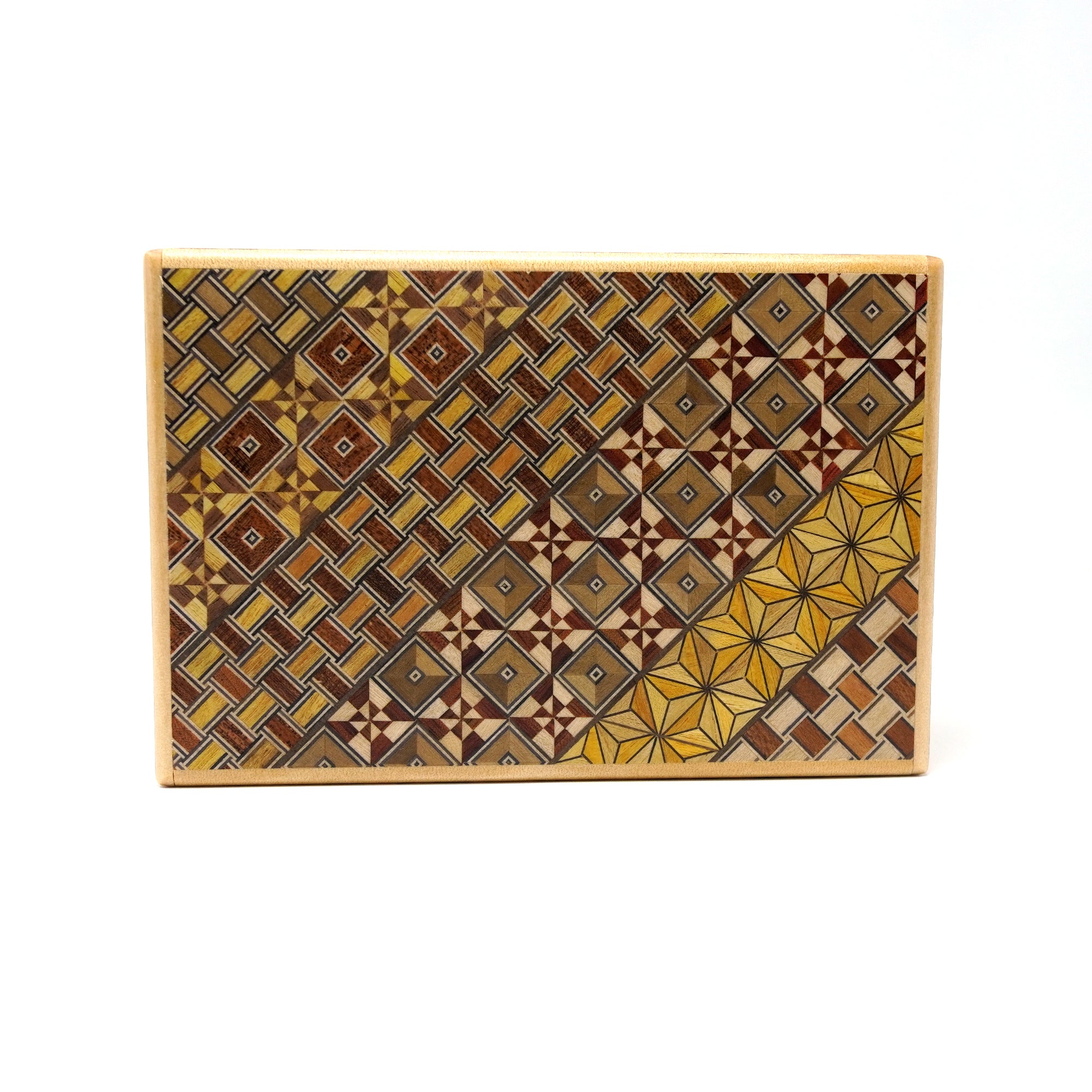 Japanese Puzzle Box - 5 Sun 10 Steps with Drawer - Yosegi/ Ichimatsu/ Walnut